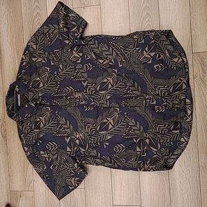 MICHAEL BASTIAN Navy Black Green Floral Pattern Cotton Large Short Sleeve Shirt‎
